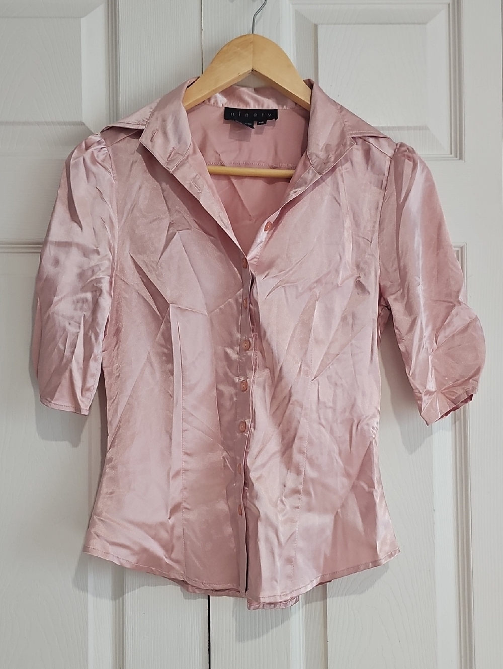 🩷✨ Ninety Pink Satin Button-Up Blouse | Size PS